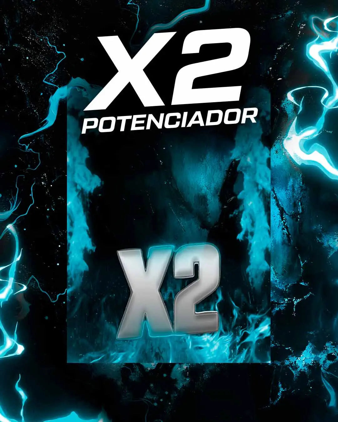 Animación de un potenciador x2 de color celeste para batallas de TikTok.