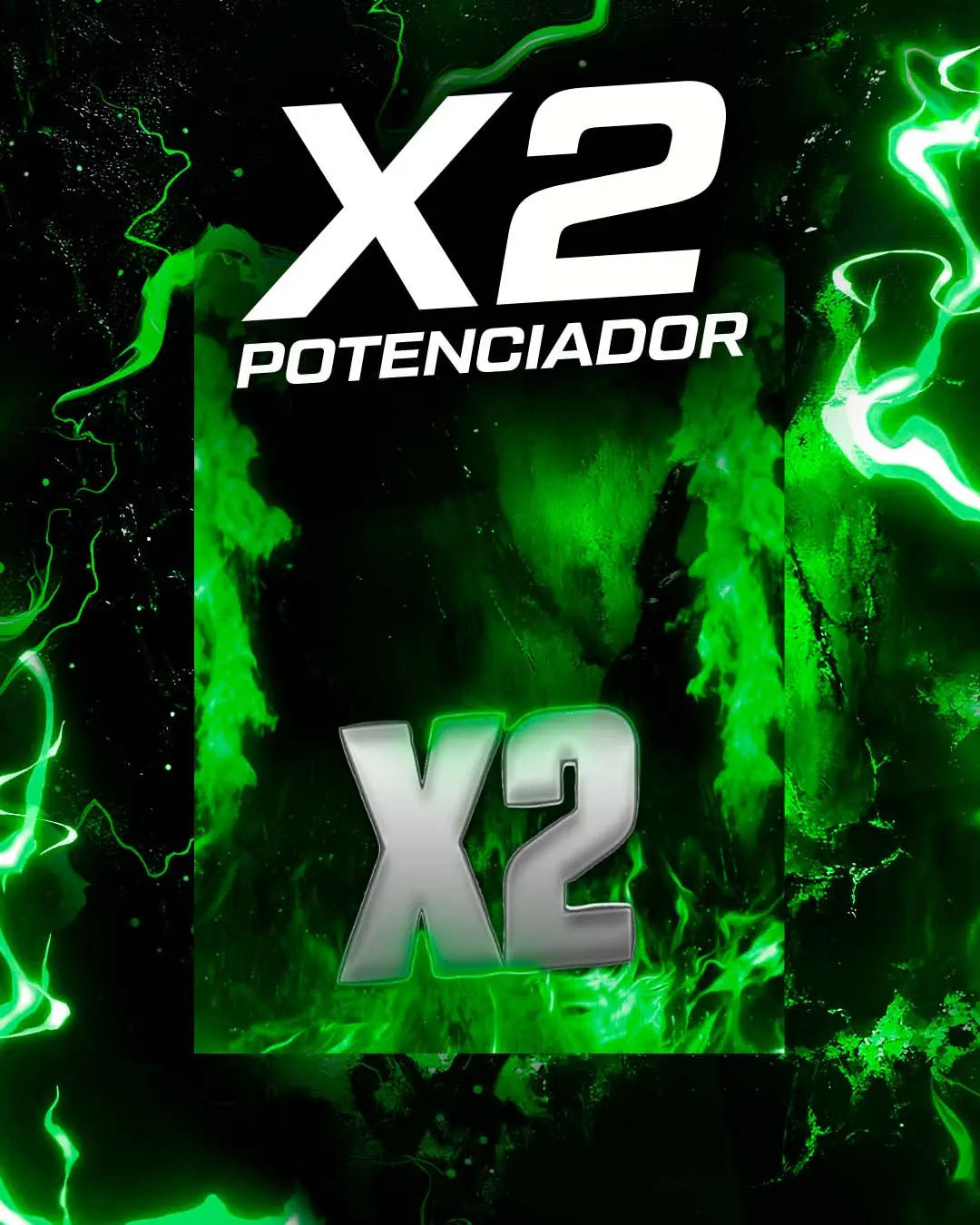 Animación de un potenciador x2 de color verde para batallas de TikTok.